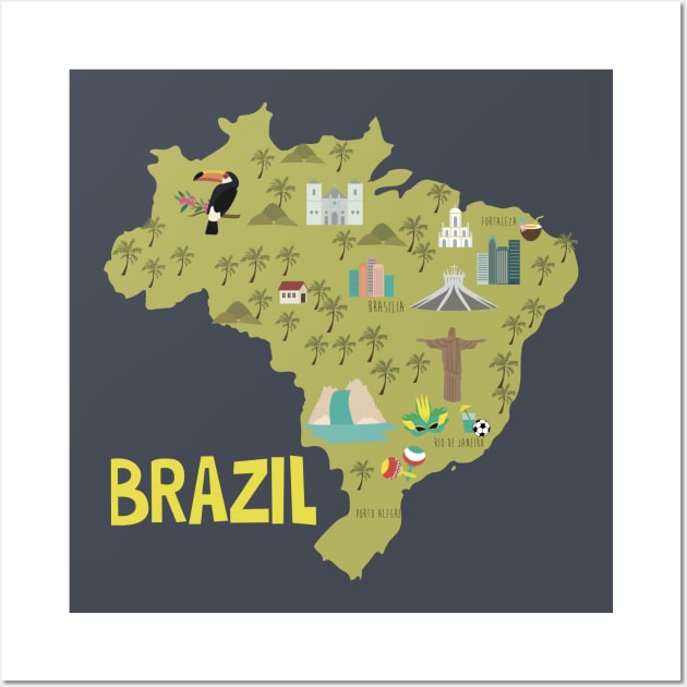 Brazil Illustrated Map Wall Art by JunkyDotCom